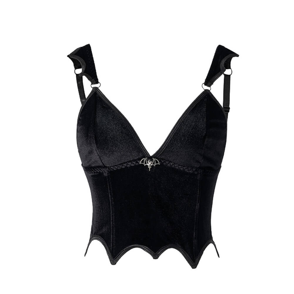 Black Gothic Bat-Embellished Camisole Velvet Corset  | Gthic.com