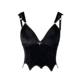 Black Gothic Bat-Embellished Camisole Velvet Corset  | Gthic.com