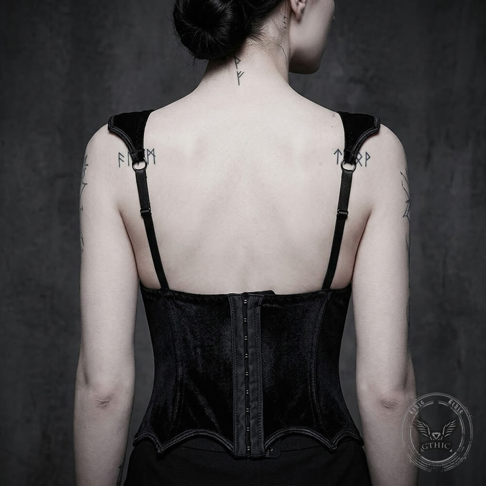 Black Gothic Bat-Embellished Camisole Velvet Corset  | Gthic.com