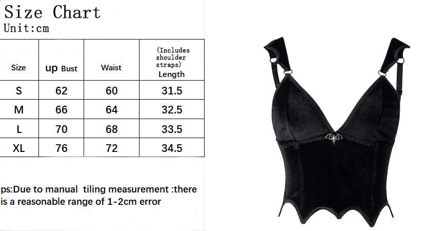 Black Gothic Bat-Embellished Camisole Velvet Corset 