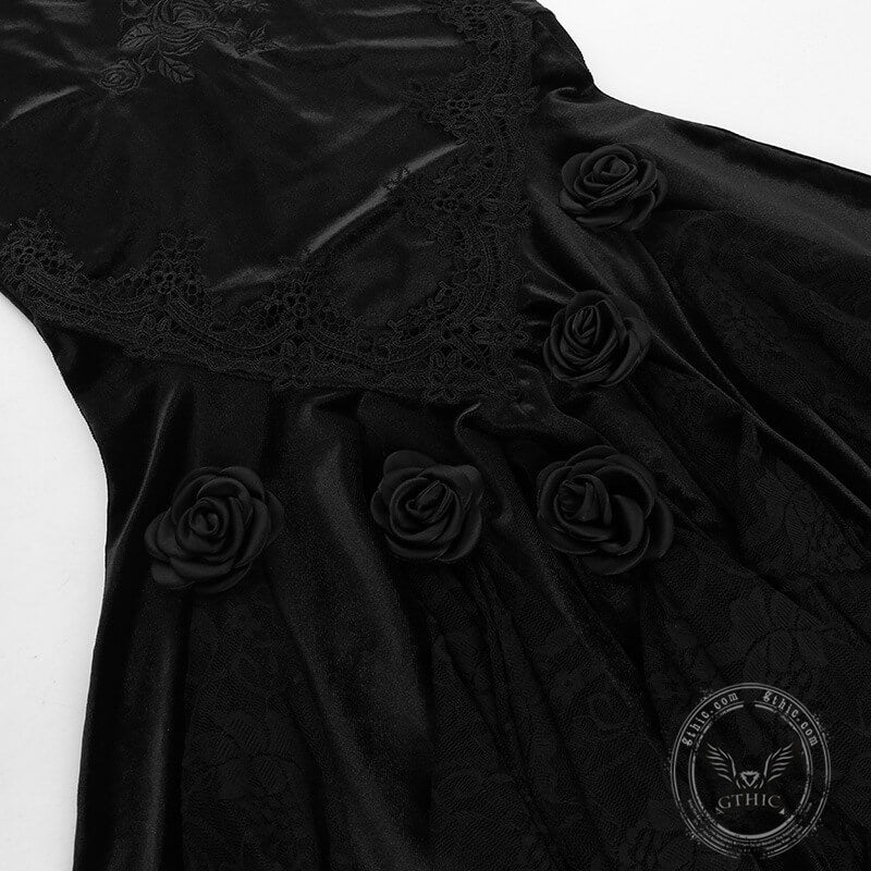 Black Gothic Floral Embroidered Fishtail Skirt