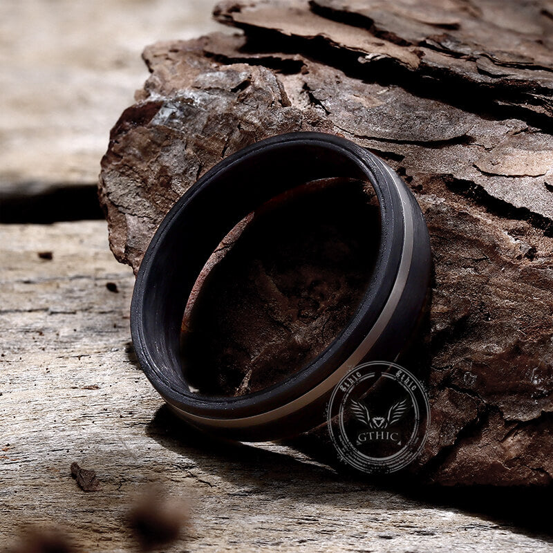 Black Grooved Zircon-set Titanium Wedding Ring