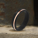 Black Grooved Zircon-set Titanium Wedding Ring | Gthic.com