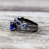 Black Inlaid Blue Zircon Stacking Ring | Gthic.com