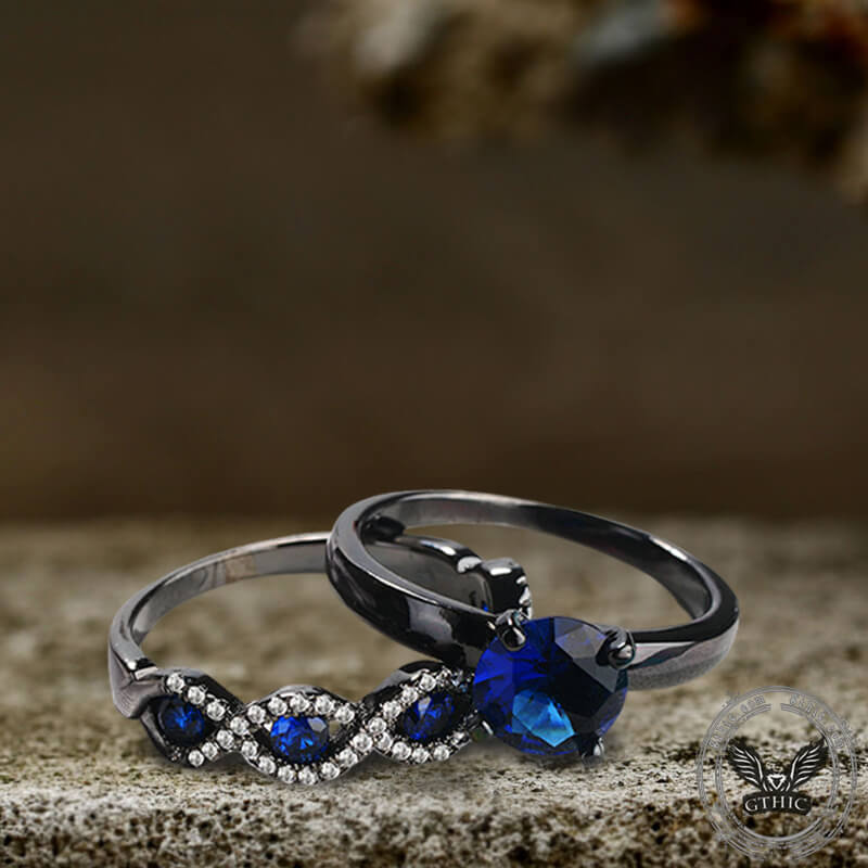 Black Inlaid Blue Zircon Stacking Ring | Gthic.com