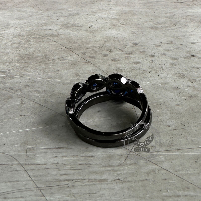 Black Inlaid Blue Zircon Stacking Ring