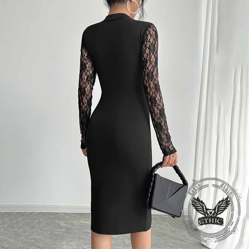 Black Irregular Cut Lace Slit Sexy Tight Dress 02 | Gthic.com