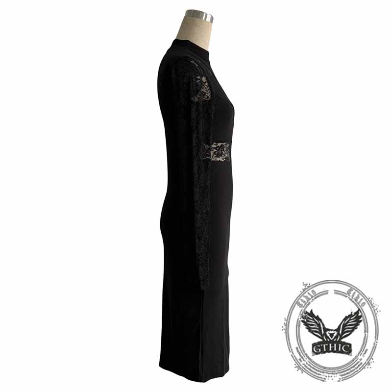 Black Irregular Cut Lace Slit Sexy Tight Dress GTHIC Black Irregular Cut Lace Slit Sexy Tight Dress GTHIC