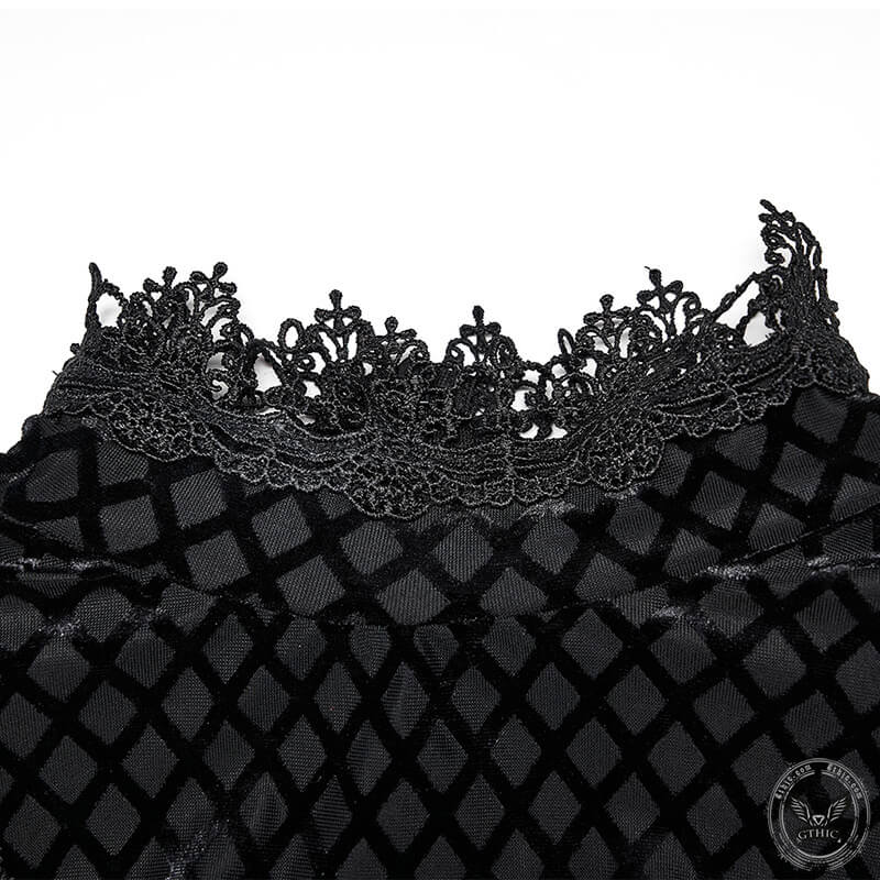 Black Lace Appliques Velvet Gothic Dress