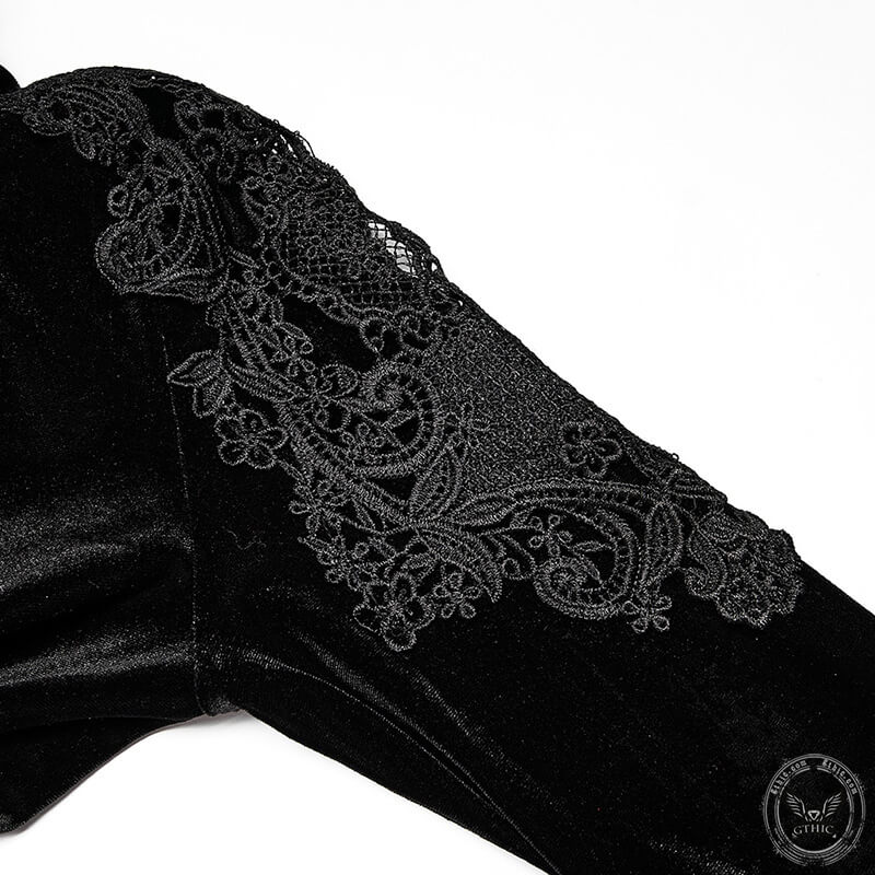 Black Lace Appliques Velvet Gothic Dress