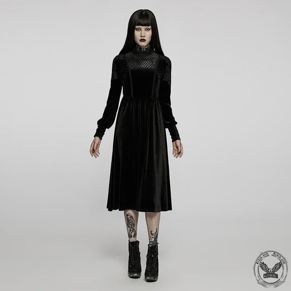 Vestido gótico de terciopelo con apliques de encaje negro