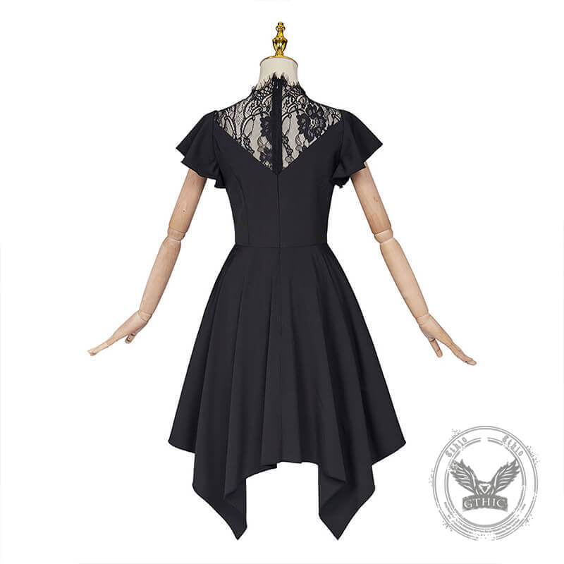 Black Lace Collar Irregular Hem Dress | Gthic.com