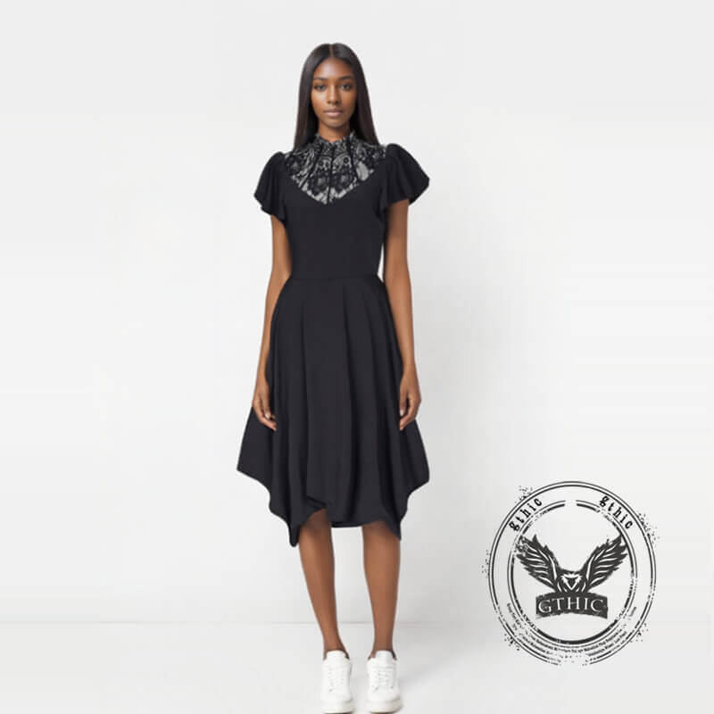 Black Lace Collar Irregular Hem Dress | Gthic.com