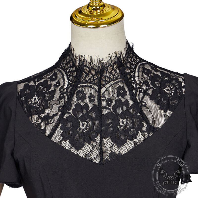 Black Lace Collar Irregular Hem Dress