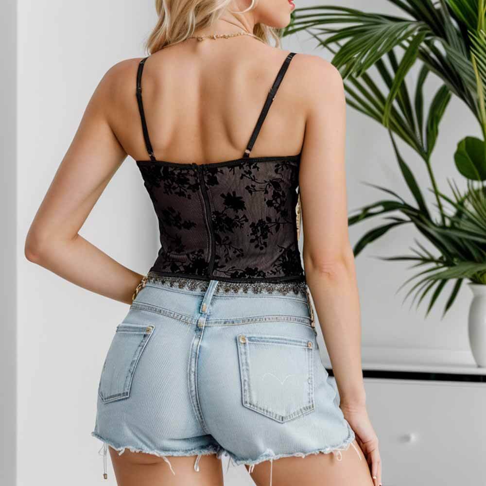 Black Lace Irregular Strap Suspenders Camisole