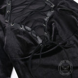 Vestido ajustado de manga larga de terciopelo con cordones negro