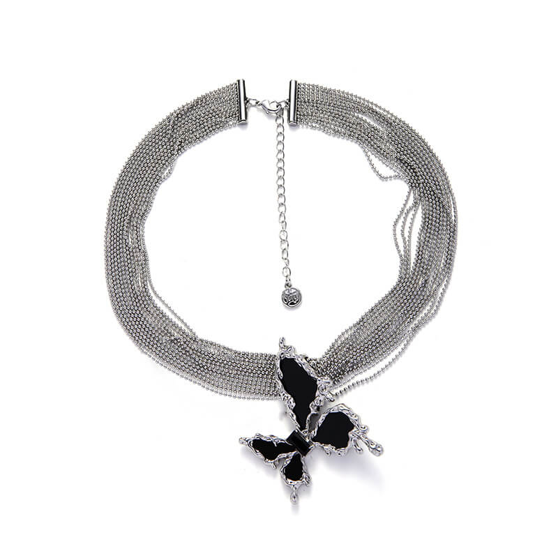 Black Liquid Butterfly Alloy Clavicle Necklace