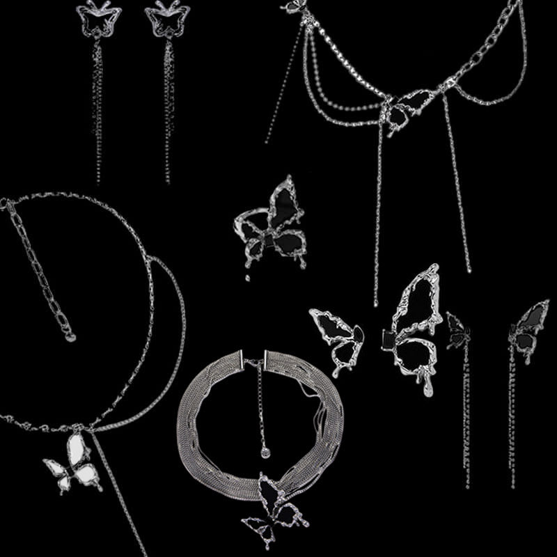 Black Liquid Butterfly Alloy Jewelry Set | Gthic.com
