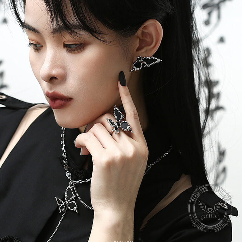 Black Liquid Butterfly Alloy Ring