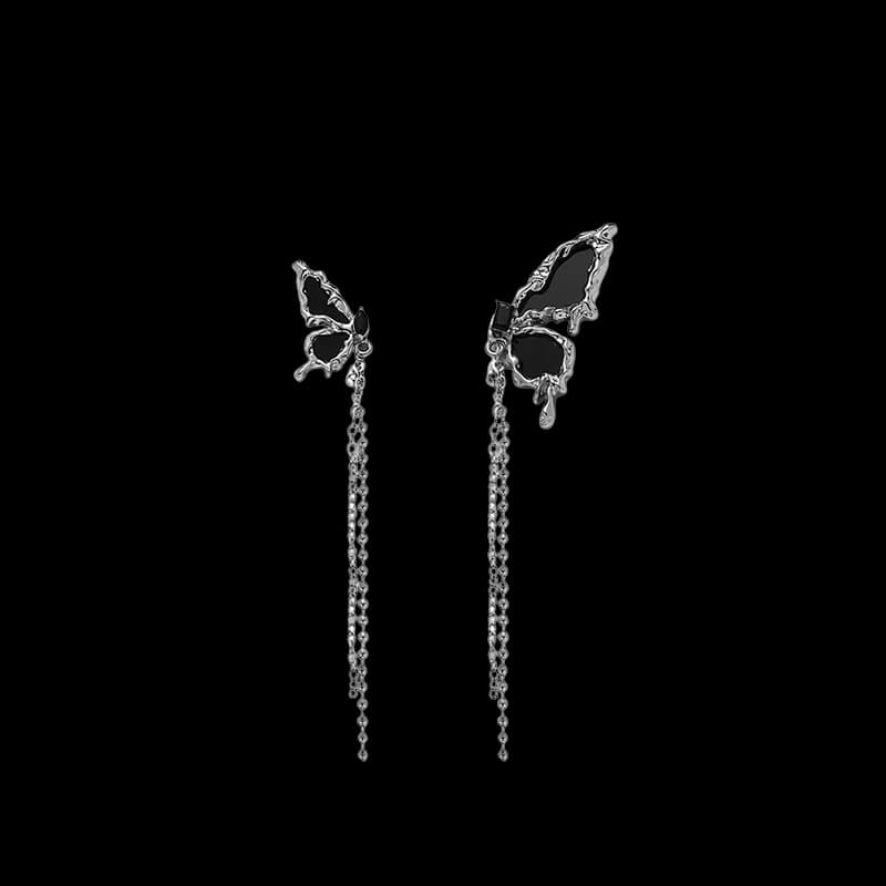 Black Liquid Butterfly Alloy Stud Earrings | Gthic.com