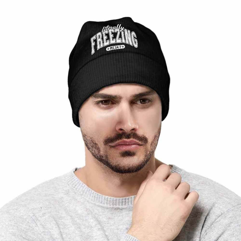 Black Literally Freezing Warm Knitted Beanie Hat | Gthic.com