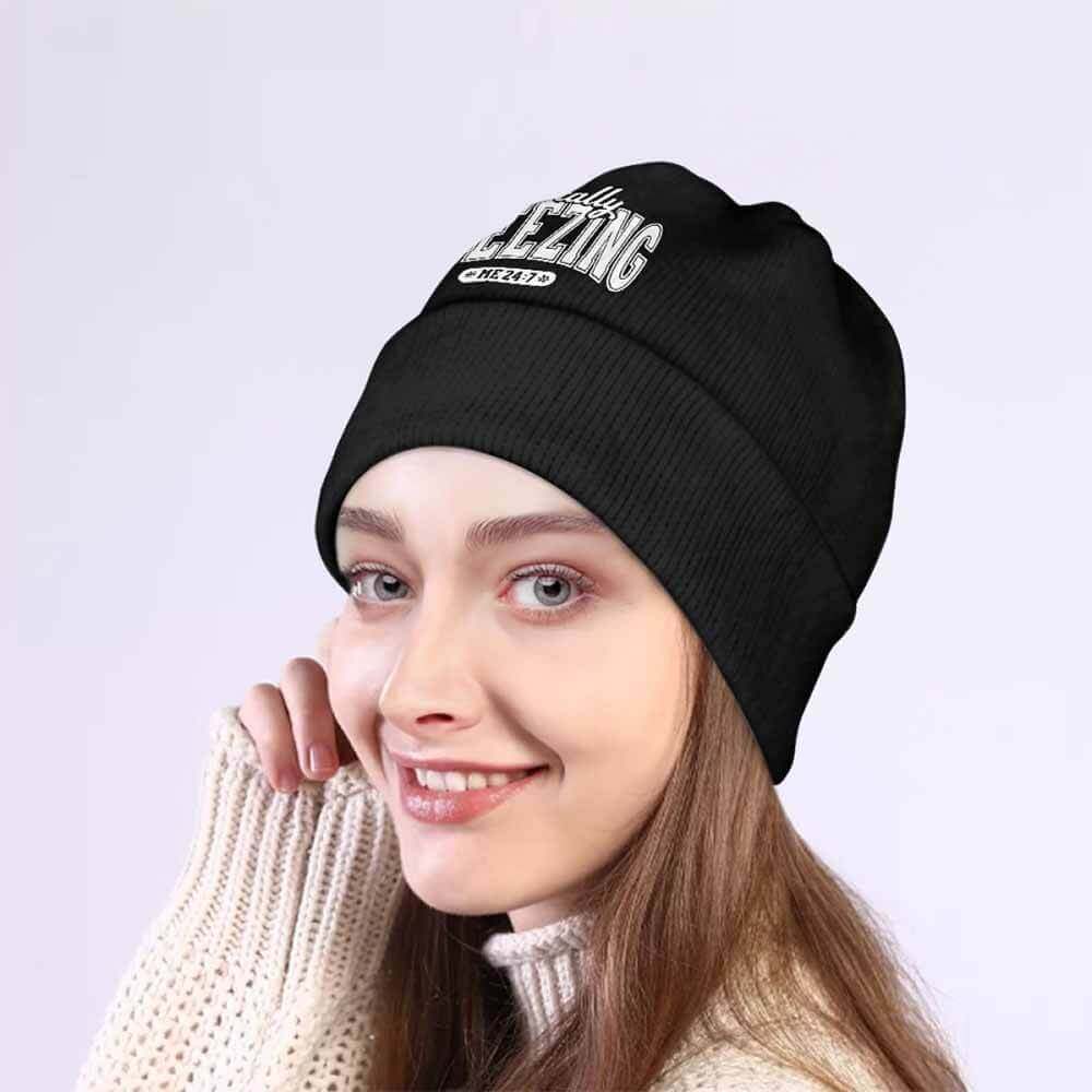 Black Literally Freezing Warm Knitted Beanie Hat | Gthic.com