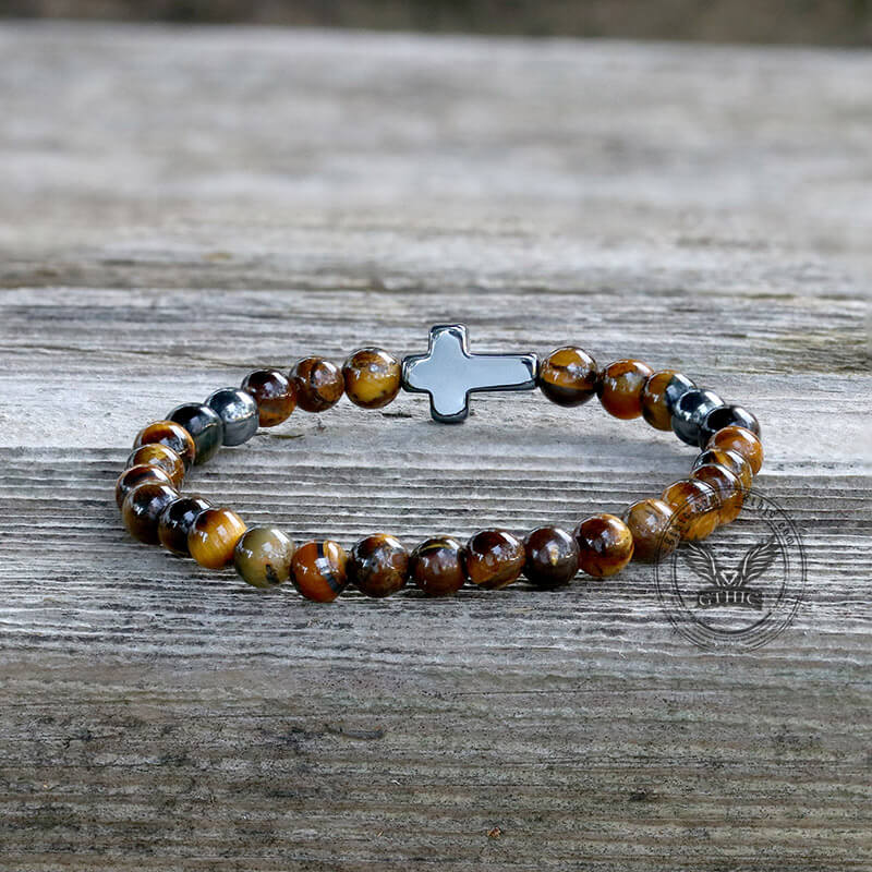 Black Magnet Cross Natural Stone Beaded Bracelet