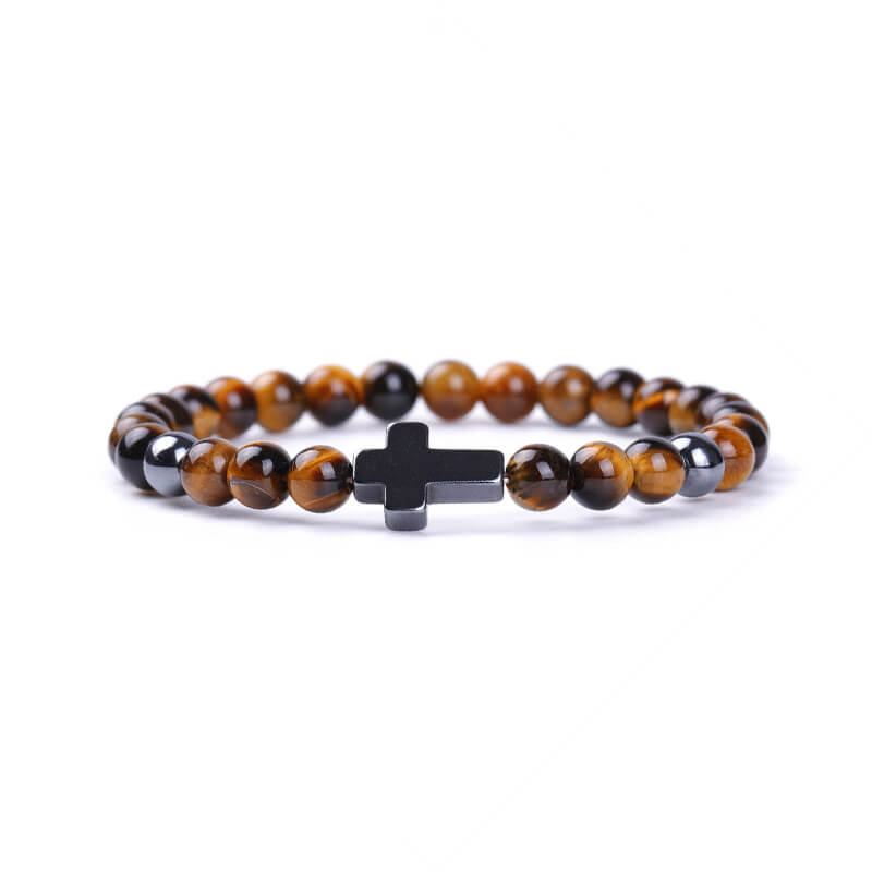 Black Magnet Cross Natural Stone Beaded Bracelet | Gthic.com