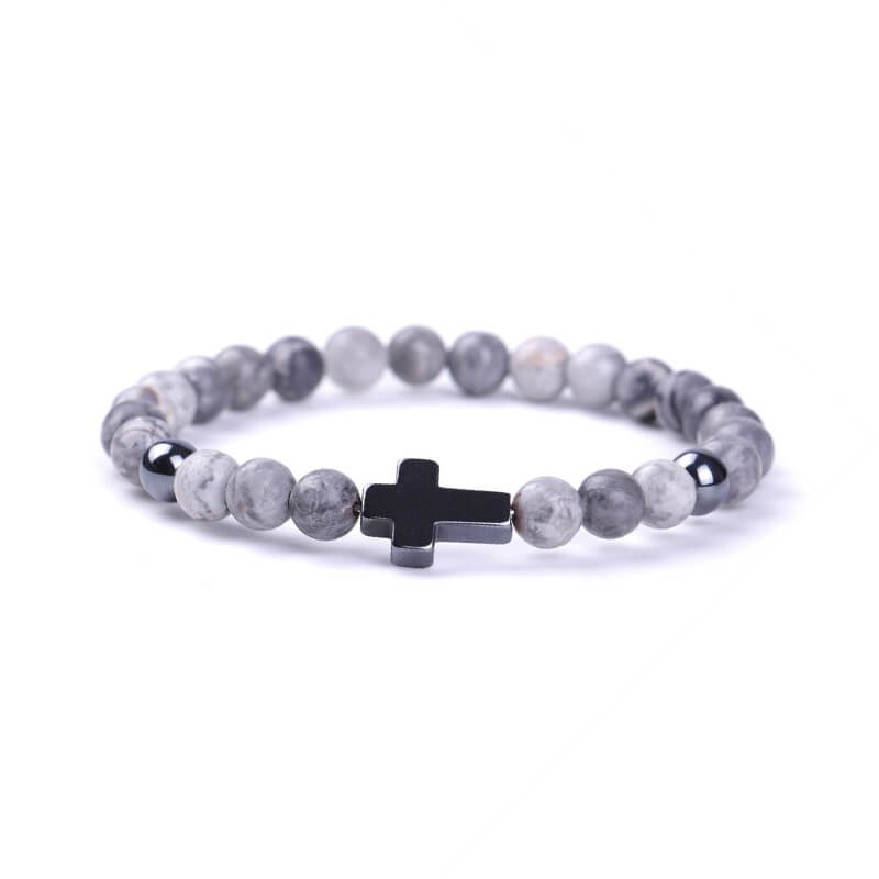 Black Magnet Cross Natural Stone Beaded Bracelet | Gthic.com