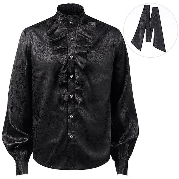 Black Medieval Jacquard Polyester Men’s Shirt | Gthic.com