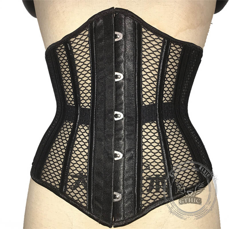 Black Mesh 26 Steel Boned Waist Correction Corset | Gthic.com
