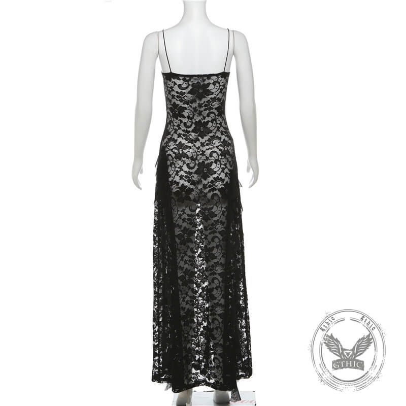 Black Mesh V-Neck Slim High Waist Cut-out Sexy Dress