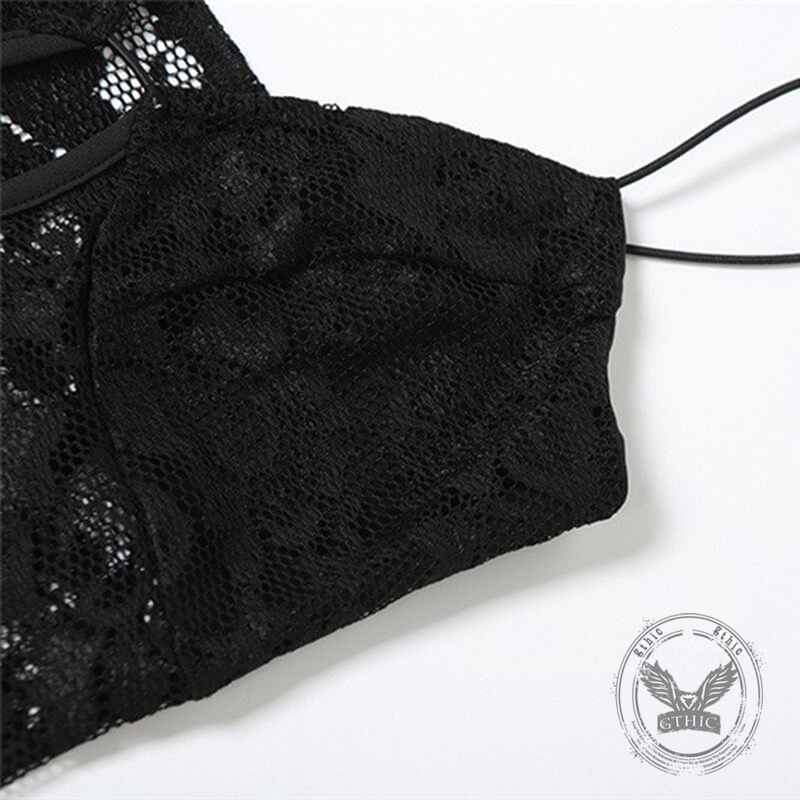 Black Mesh V-Neck Slim High Waist Cut-out Sexy Dress