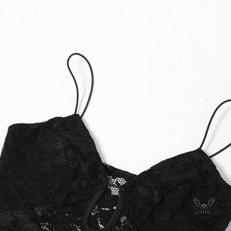 Black Mesh V-Neck Slim High Waist Cut-out Sexy Dress