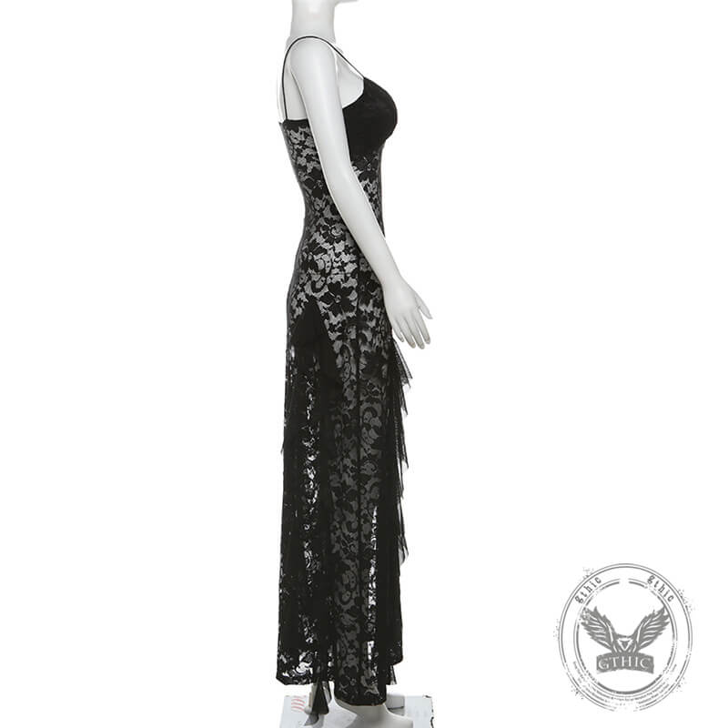 Black Mesh V-Neck Slim High Waist Cut-out Sexy Dress