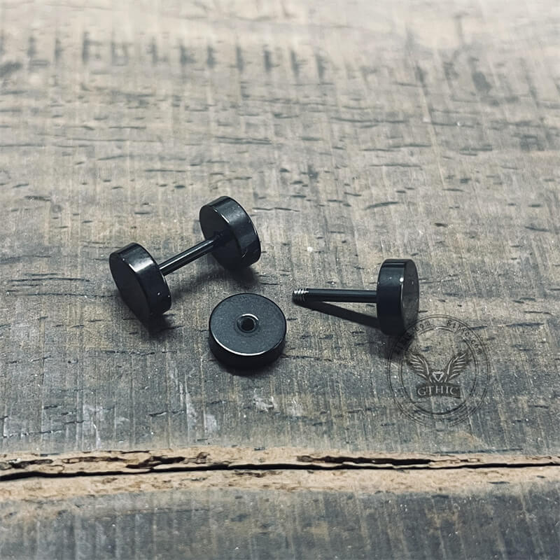 Black Minimalist Geometric Stainless Steel Stud Earrings | Gthic.com