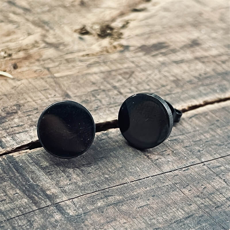 Black Minimalist Round Stainless Steel Stud Earrings | Gthic.com