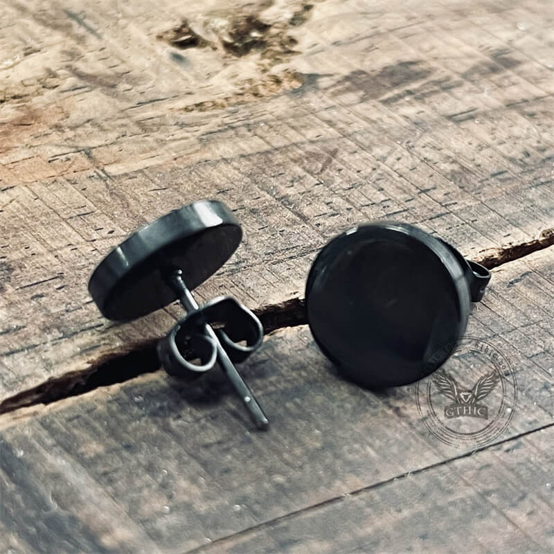 Black Minimalist Round Stainless Steel Stud Earrings | Gthic.com