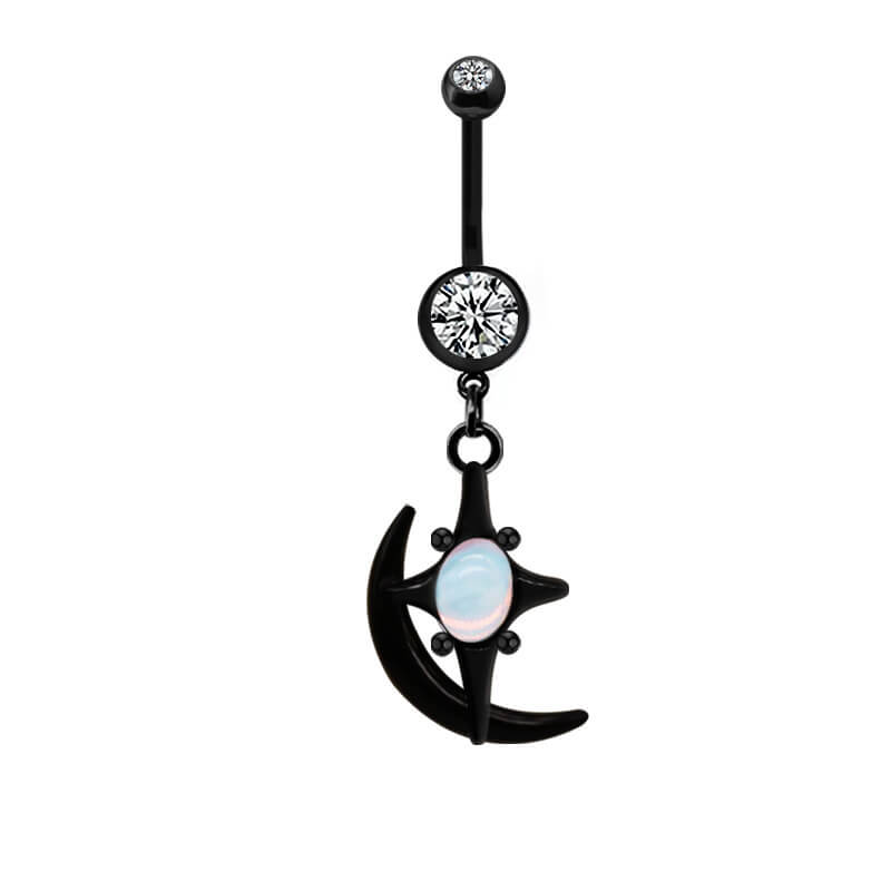 Black Moon Design Inlaid Zircon Alloy Belly Ring | Gthic.com