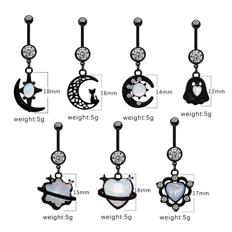 Black Moon Design Inlaid Zircon Alloy Belly Ring