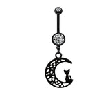 Black Moon Design Inlaid Zircon Alloy Belly Ring | Gthic.com