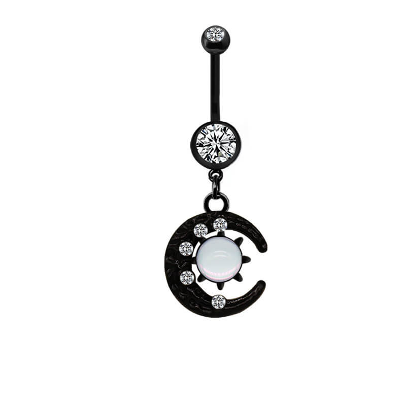 Black Moon Design Inlaid Zircon Alloy Belly Ring | Gthic.com