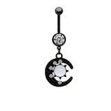 Black Moon Design Inlaid Zircon Alloy Belly Ring | Gthic.com