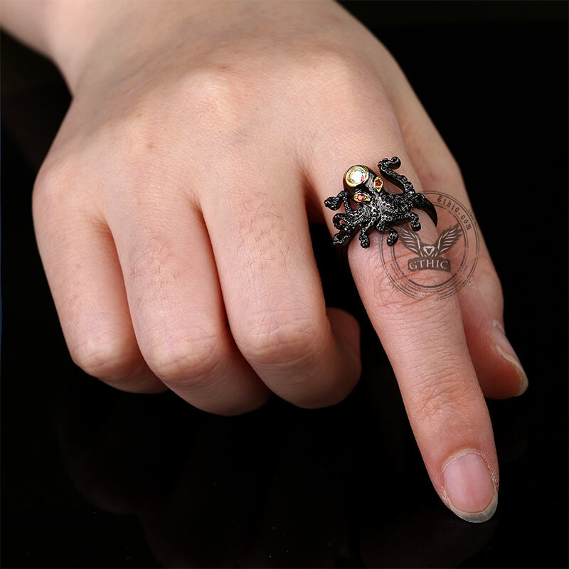 Black Octopus Brass Ring