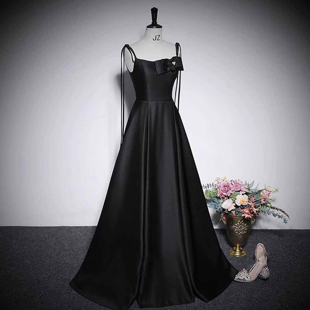 Black Off-Shoulder Satin Bow Suspender Evening Dress 02 | Gthic.com