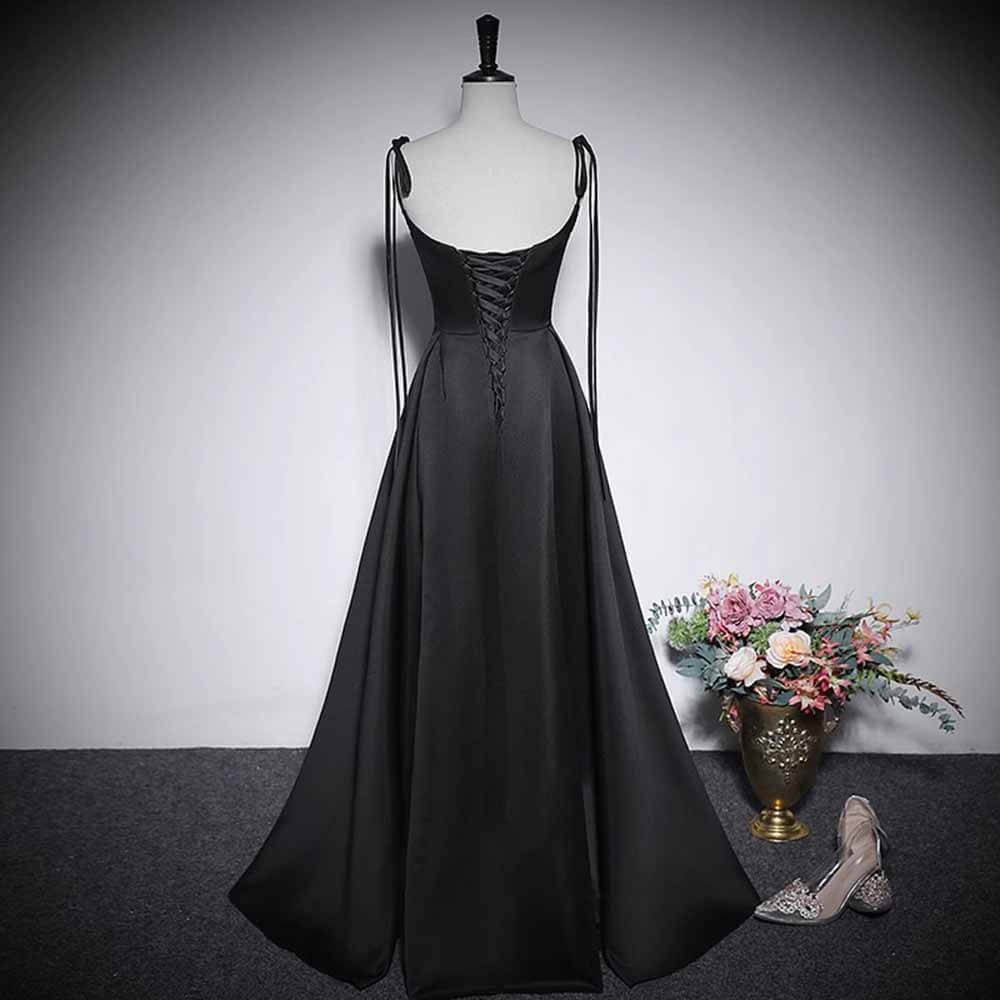 Black Off-Shoulder Satin Bow Suspender Evening Dress