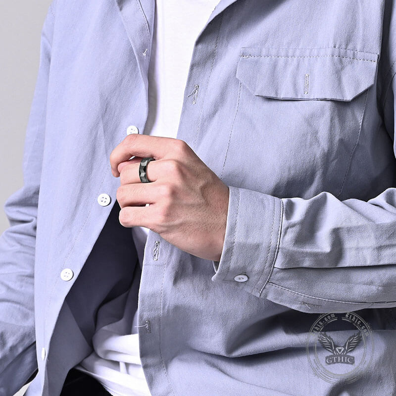 Black Polished Faceted Ceramic Band Ring | Gthic.com