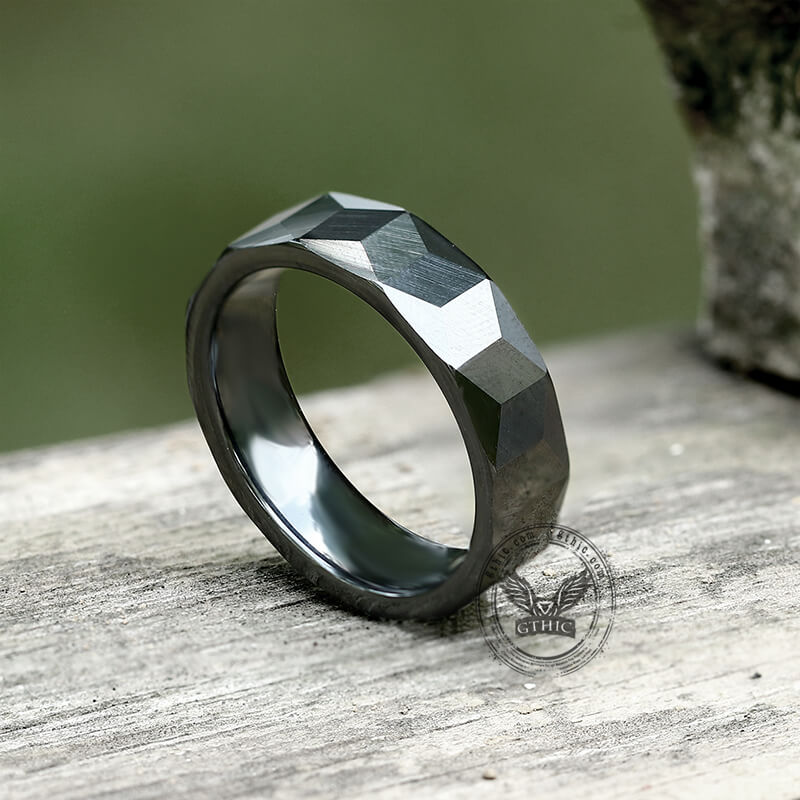 Black Polished Faceted Ceramic Band Ring | Gthic.com