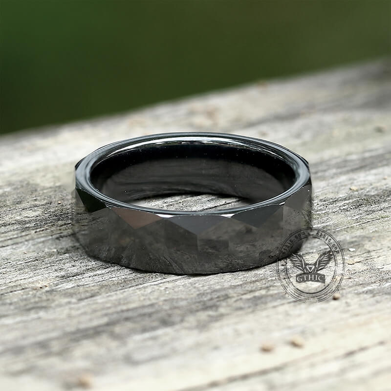 Black Polished Faceted Ceramic Band Ring