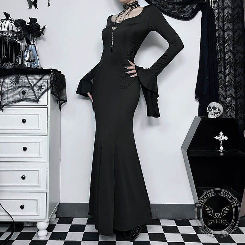 Black Polyester Mermaid Dress 01 | Gthic.com